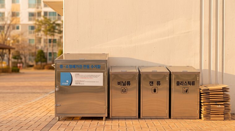 아파트 분리수거장에 설치된 사이클온 수거함